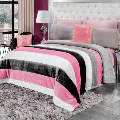 Cobertor Flannel  rosa y gris Olimpica